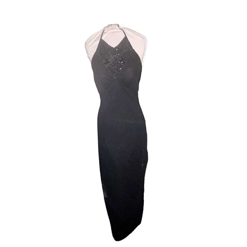 DUSK Sexy Elegant Beaded Sz‎ 6 Maxi Formal Prom Wedding Event Dress Black - Picture 5 of 13